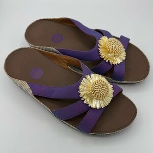 Fitflop Rosita Straw Flower Purple Thong Wedge Sandals size 10 spring summer